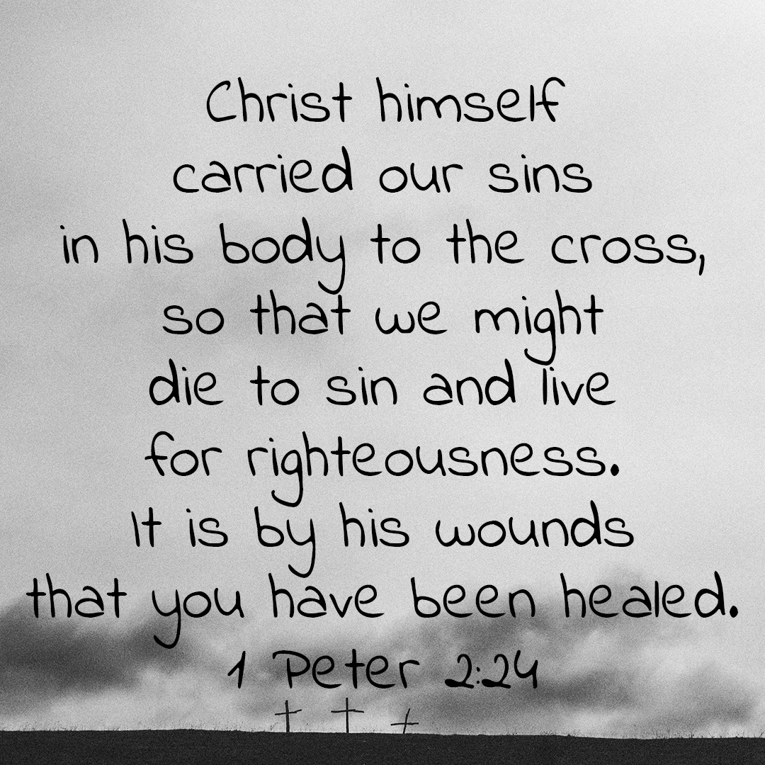 




who his own self bore our sins in his body on the tree, that we, having died to sins, might live to righteousness; by whose stripes you were healed.
1 Peter 2v24